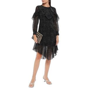 Antik Batik Pita Bow-detailed Ruffled Flocked Chiffon Dress Small Black